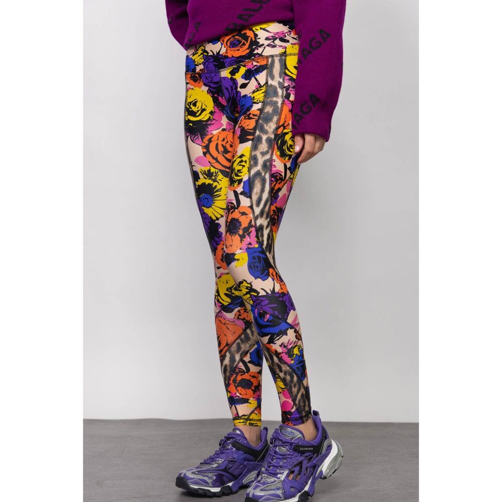 R13 Twin Fantasy Multicolor Paneled Leggings Floral Mid Rise Medium NWOT